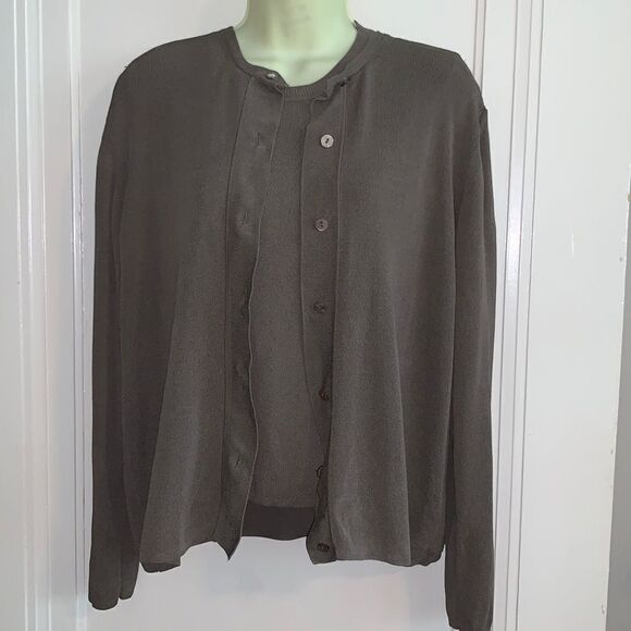 Alex Garfield gray/green/taupe silk sweater set - Picture 1 of 10
